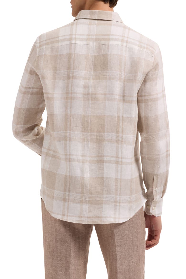 Julian Shaped Fit Plaid Linen Button-Up Shirt, Alternate, color, SAND