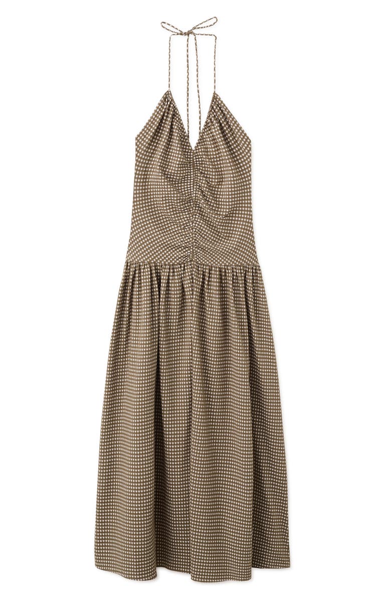 MANGO Check Ruched Halter Neck Midi Dress, Alternate, color,