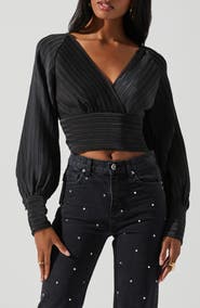 ASTR the Label Pernilla Long Sleeve Pleated Crop Top