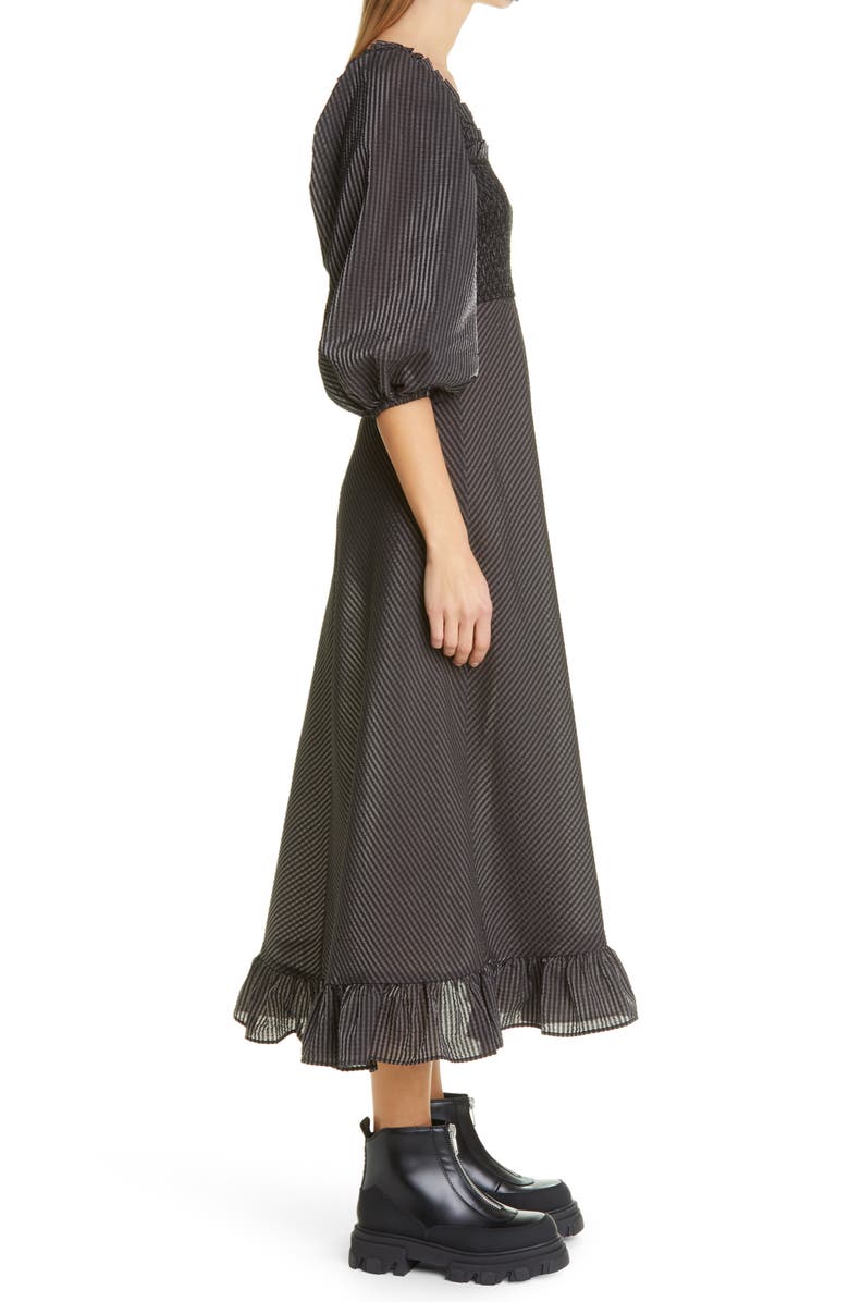 Ganni Seersucker Check Square Neck Dress, Alternate, color, 