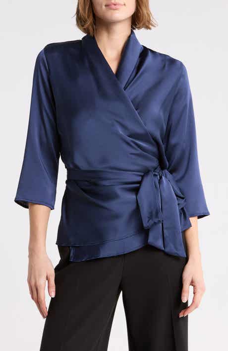 3/4 Sleeve Wrap Satin Top