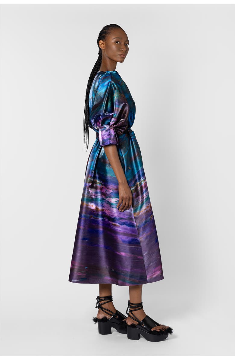 Roksanda Zinnia Printed Puff Sleeve Dress, Alternate, color, Azure / Cassis