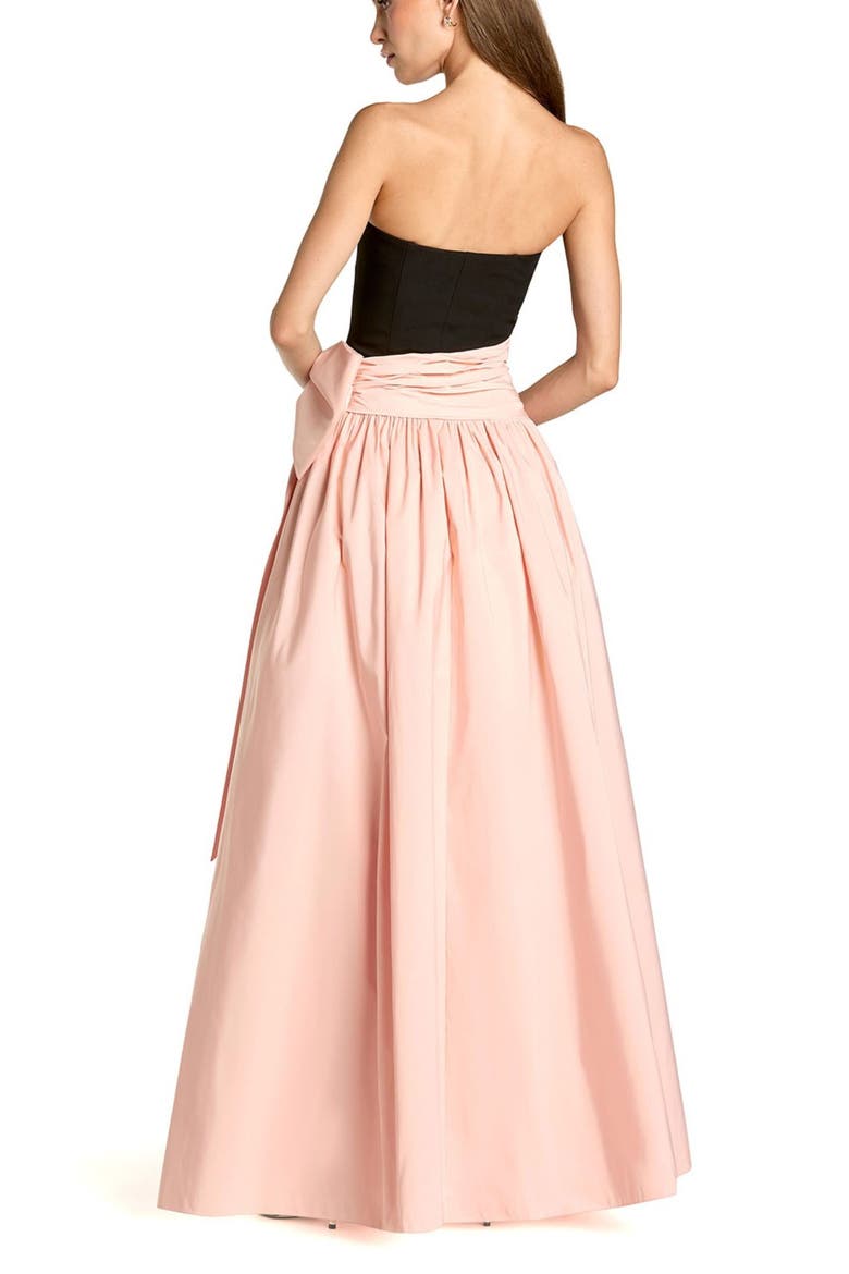 Women’s Strapless Crepe and Faille A-Line Gown with Oversized Bow, Alternate, color, Black Blush