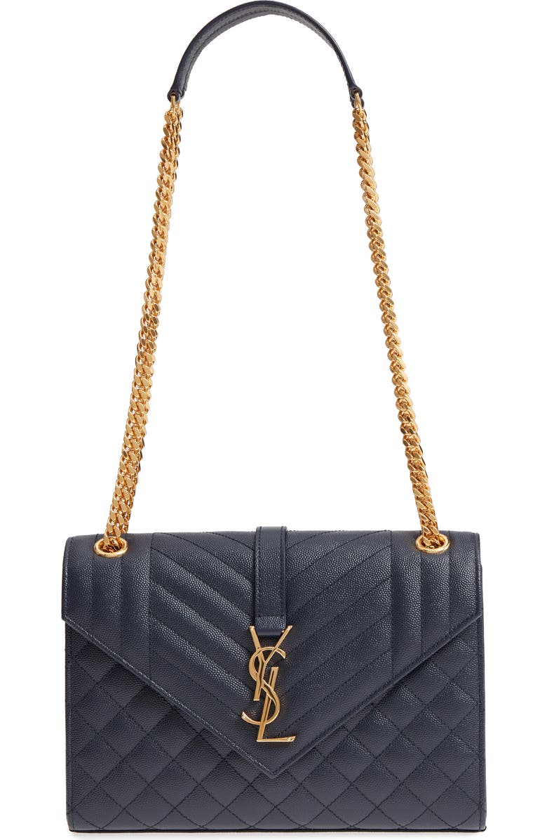 Saint Laurent Medium Cassandra Quilted Leather Envelope Bag, Main, color, Deep Marine