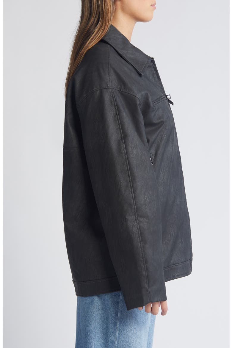 Oversize Faux Leather Jacket, Alternate, color, SLATE