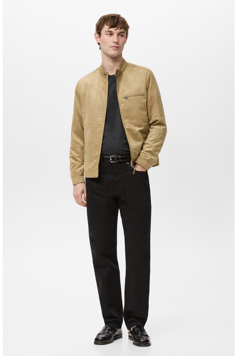 Faux Suede Biker Jacket, Alternate, color, BEIGE