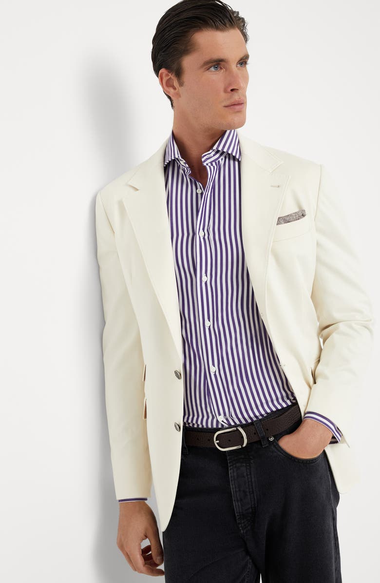 Brunello Cucinelli Striped poplin slim fit shirt with spread collar, Alternate, color, 