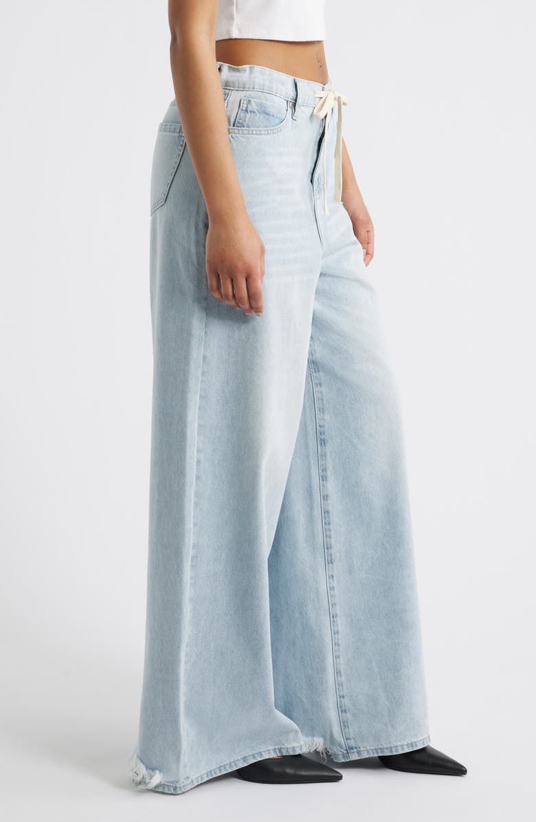 PTCL Lyla Tie High Waist Waist Fray Hem Wide Leg Jeans, Alternate, color, Light Indigo