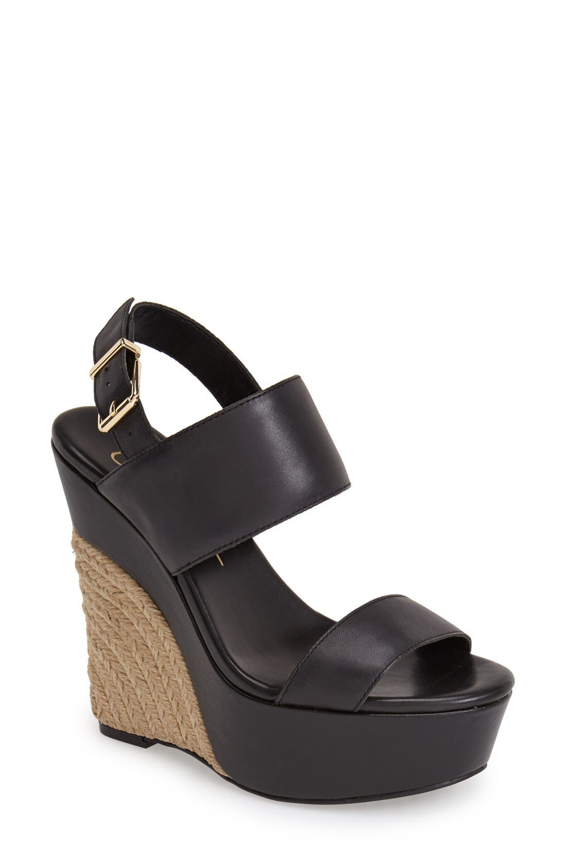 'Anika' Espadrille Wedge Sandal, Main, color, BLACK