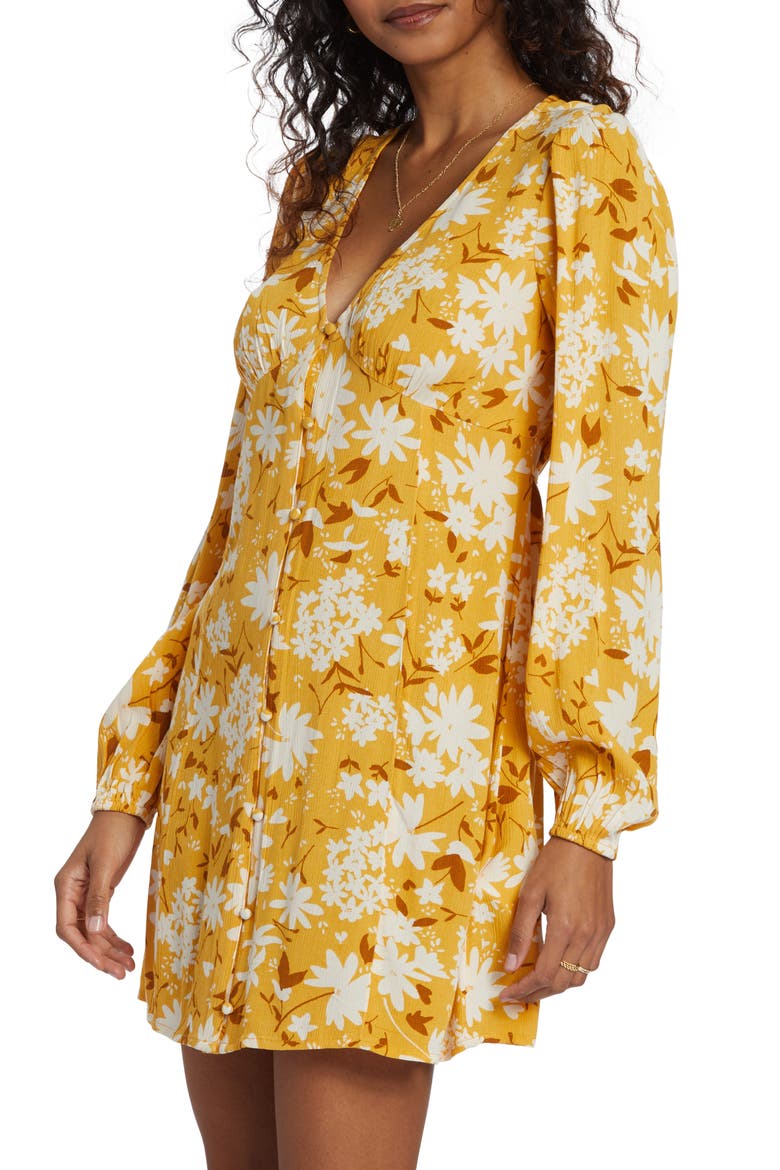 Night Out Floral Long Sleeve Button-Up Dress, Alternate, color, HAZELNUT