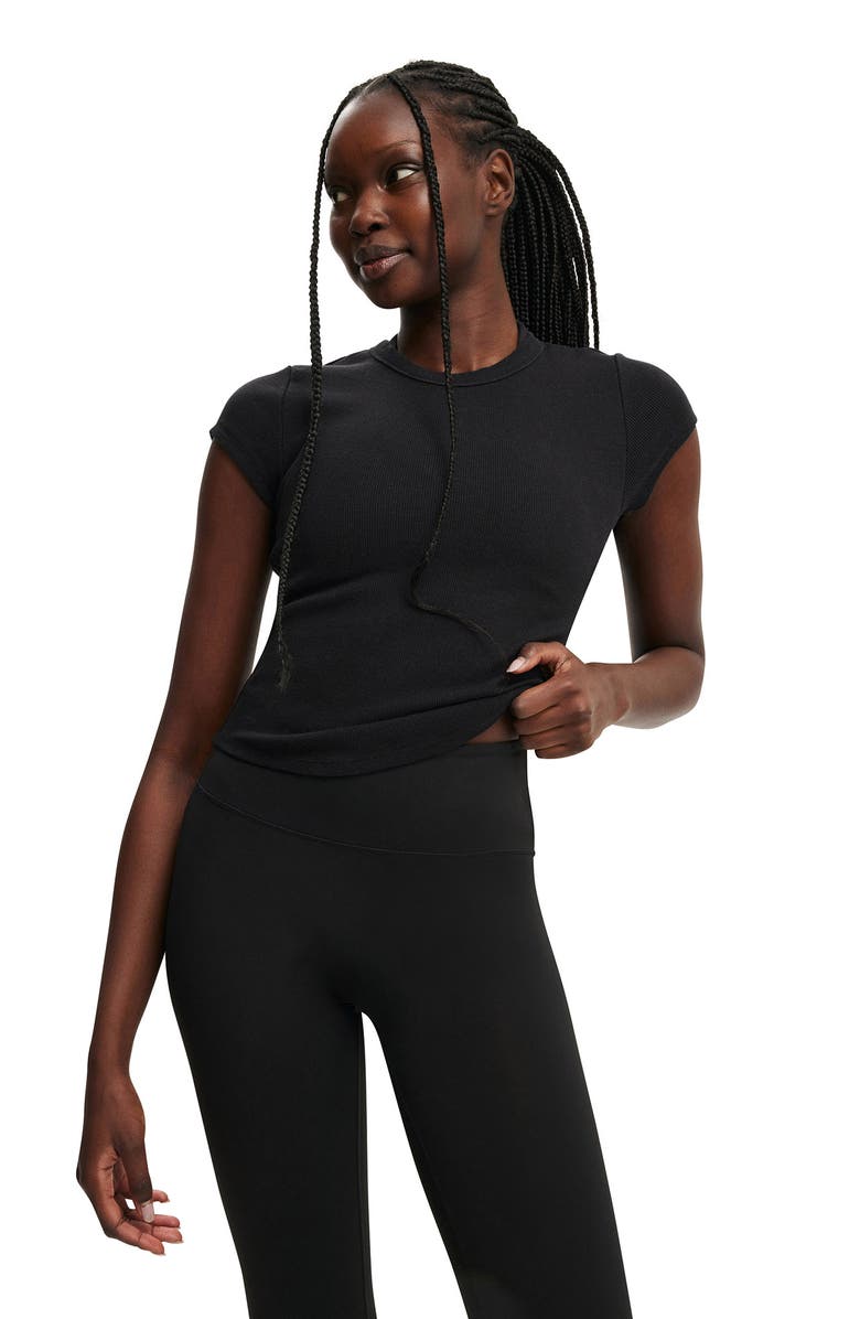 COTTON ON BODY Women's Active Curved Hem Baby Tee, Main, color, Black