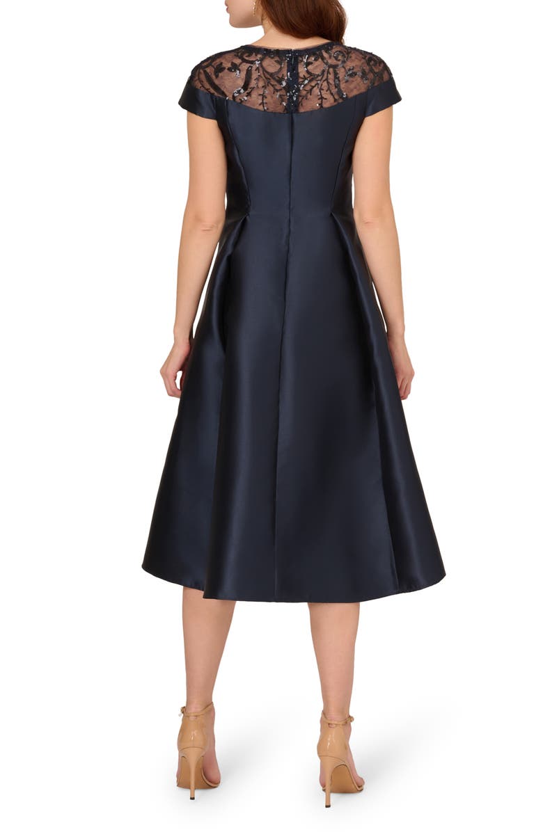 Adrianna Papell Sheer Sequin Yoke Mikado Cocktail Dress, Alternate, color, 