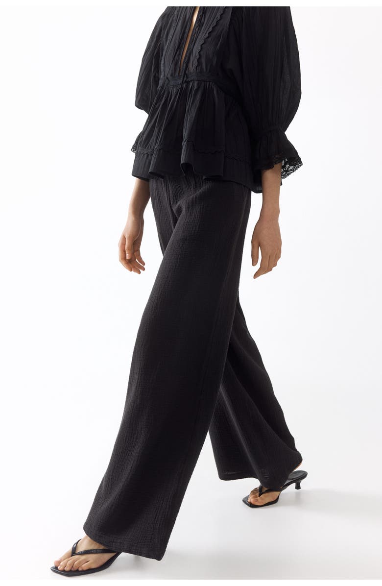 H&M Straight Muslin Trousers, Alternate, color, Nearly Black