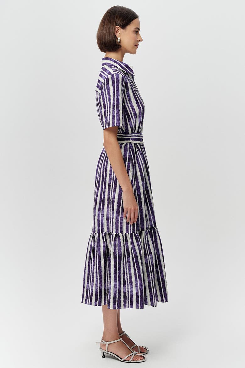 Xenia Short Sleeve Belted Pocketed Midi Dress, Alternate, color, Sax