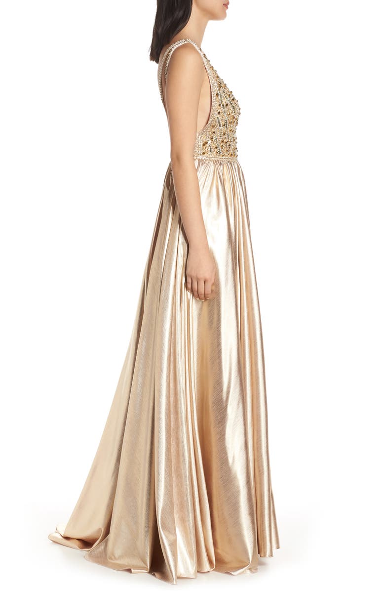 Mac Duggal Sequin Metallic A-Line Gown, Alternate, color,