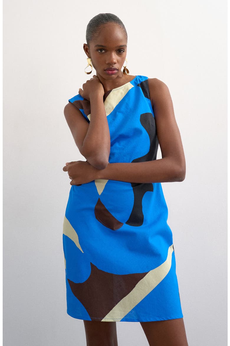 Sleeveless Open Back Cotton & Linen Minidress, Alternate, color, BLUE