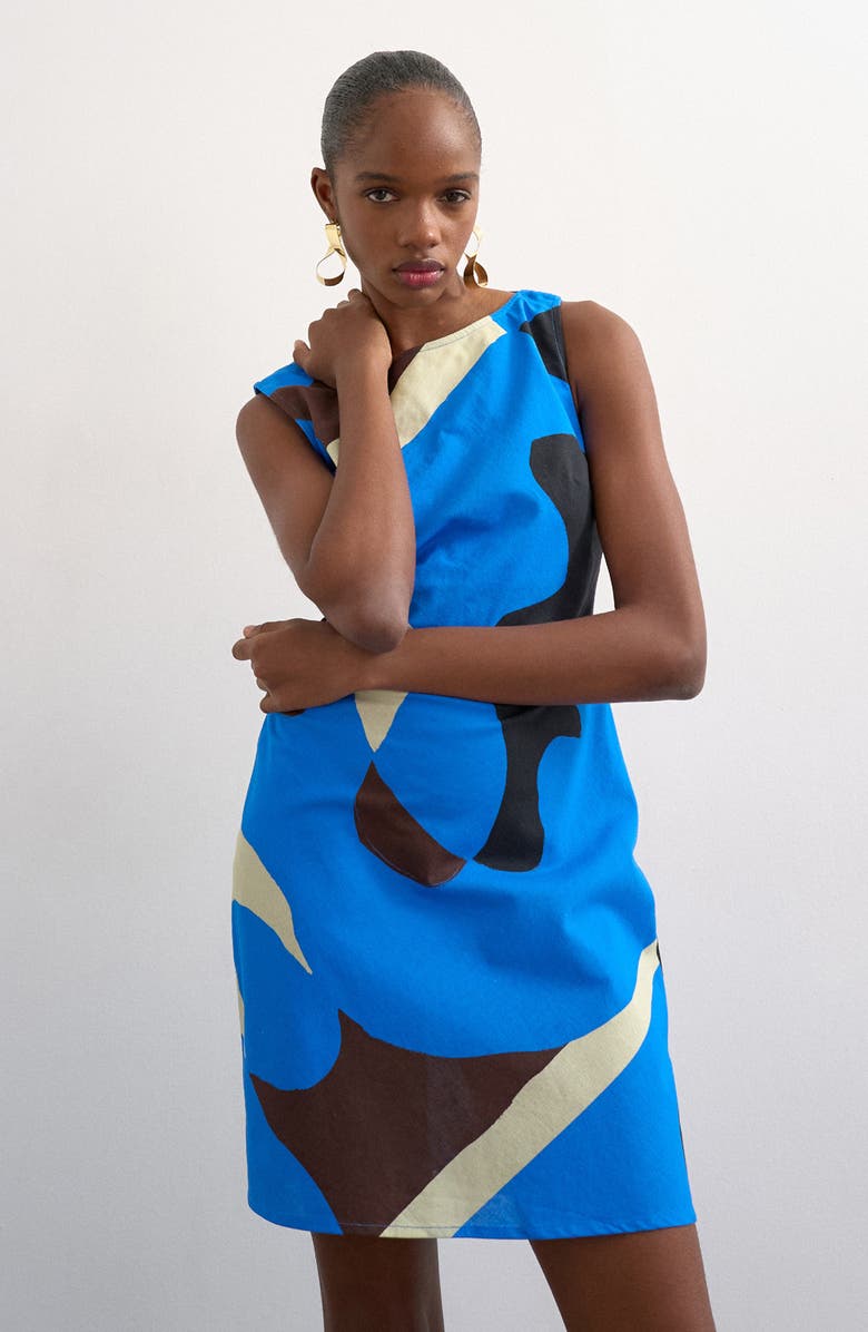 Topshop Sleeveless Open Back Cotton & Linen Minidress, Alternate, color, Blue