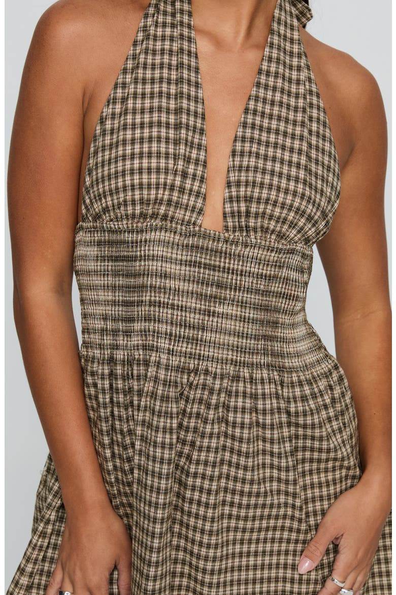Juanette Check Halter Minidress, Alternate, color, BROWN CHECK