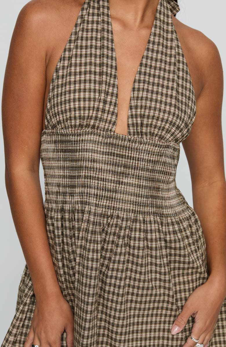 Princess Polly Juanette Check Halter Minidress, Alternate, color, Brown Check