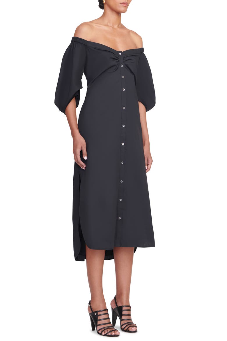 Reese Off the Shoulder Stretch Cotton Shirtdress, Alternate, color, BLACK
