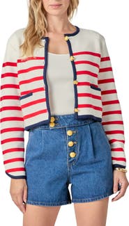 English Factory Stripe Crop Cardigan