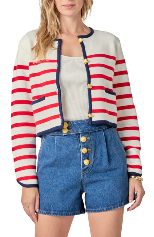 English Factory Stripe Crop Cardigan