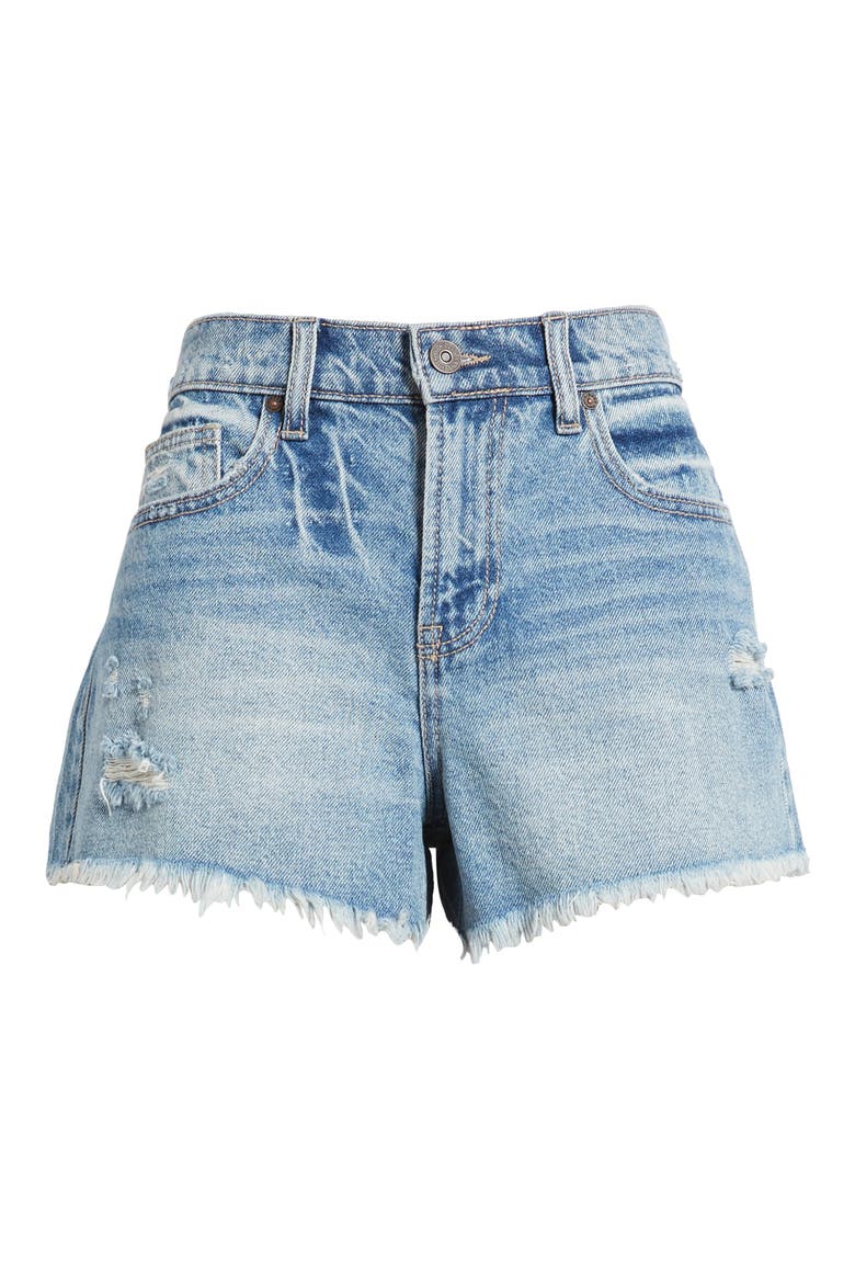 Fray Hem Denim Shorts, Alternate, color, DARK WASH