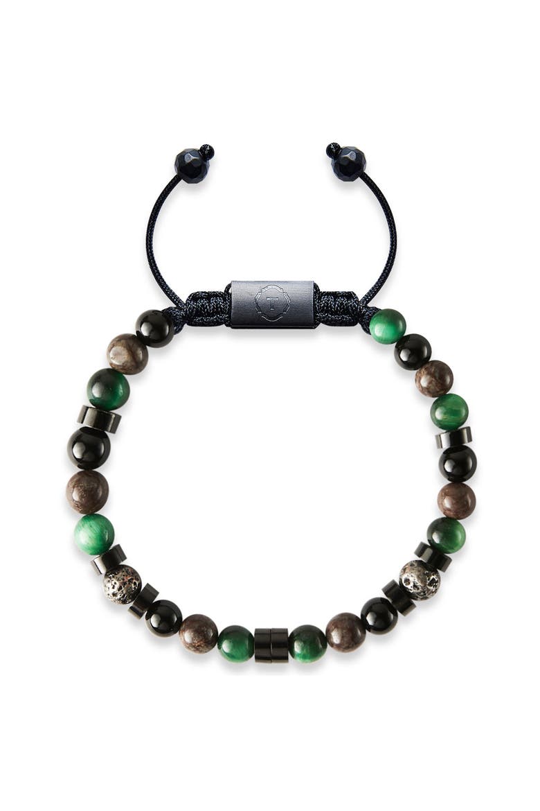 Green Tiger Eye Jasper Beaded Bracelet, Main, color, Onyx