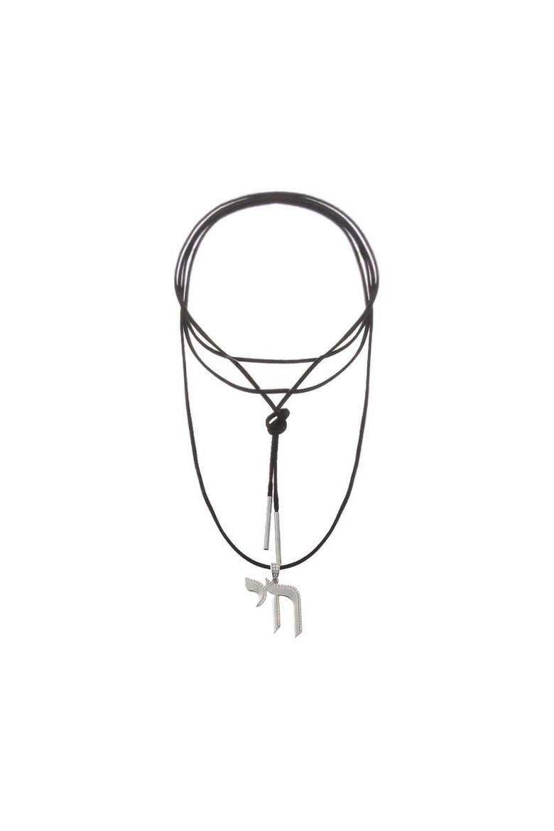 CZ Pave Shape Chai Suede Long Wrap Rope Pendant Necklace, Main, color, Silver/Black