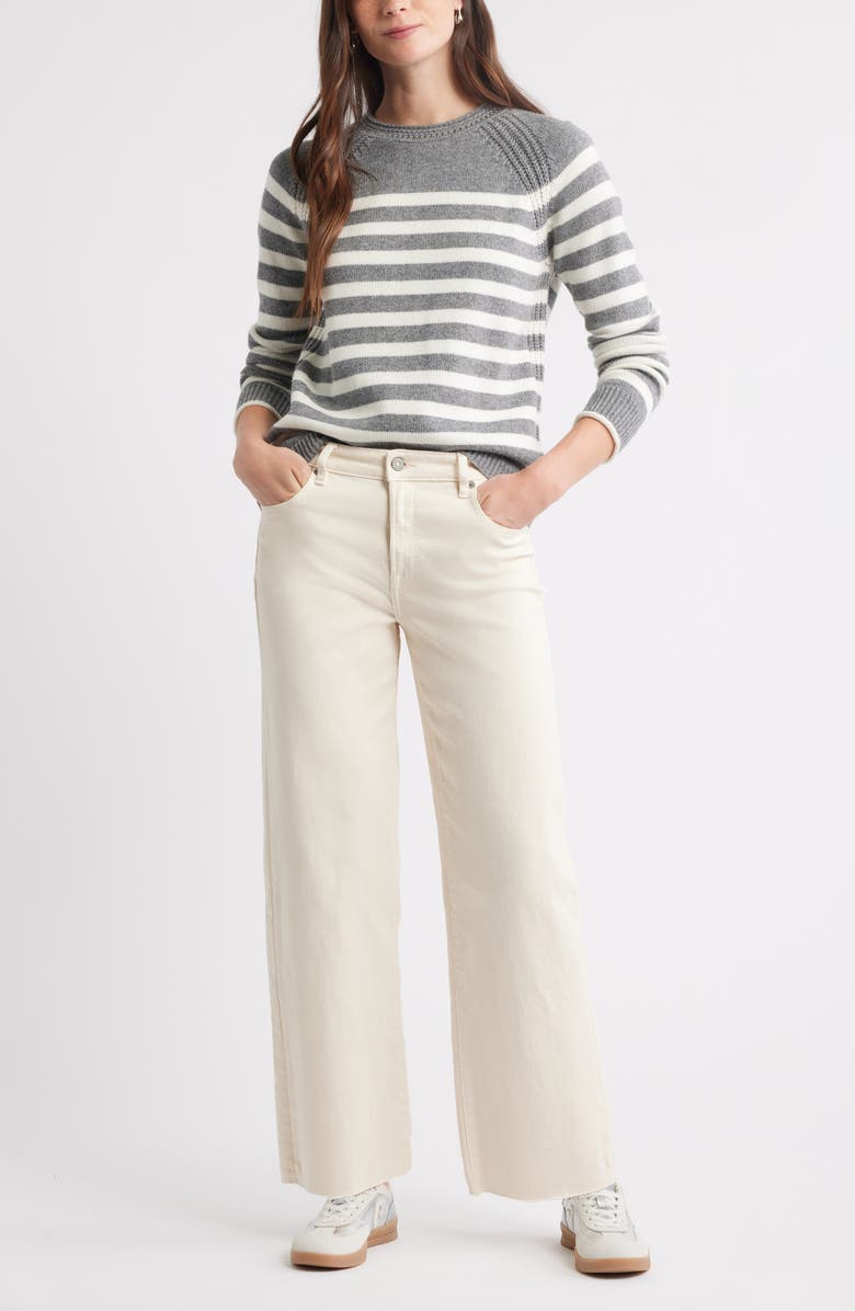 Caslon<sup>®</sup> Raglan Sleeve Roll Neck Wool & Cotton Sweater, Alternate, color, Grey- Ivory Stripe