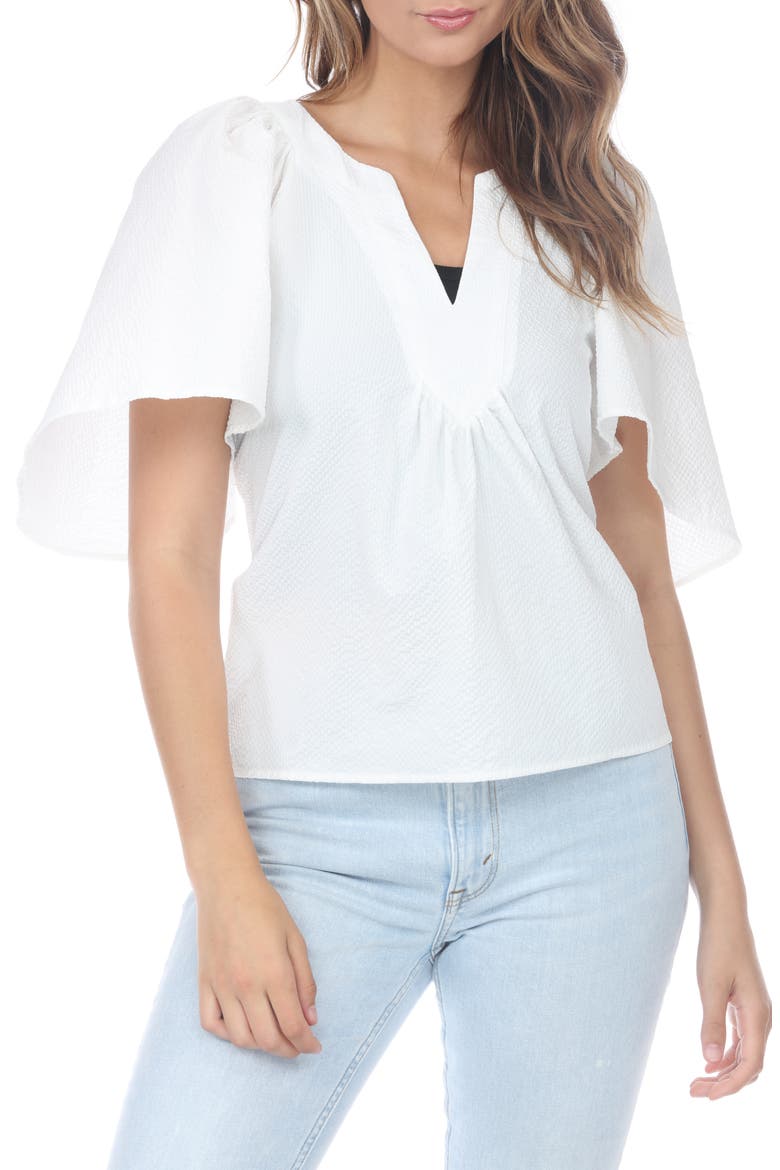 V-Neck Flutter Sleeve Top, Main, color, WHITE