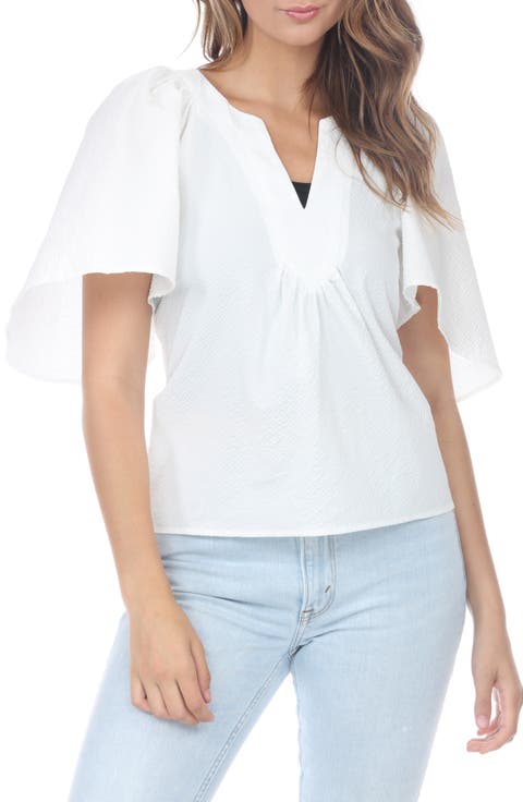 V-Neck Flutter Sleeve Top