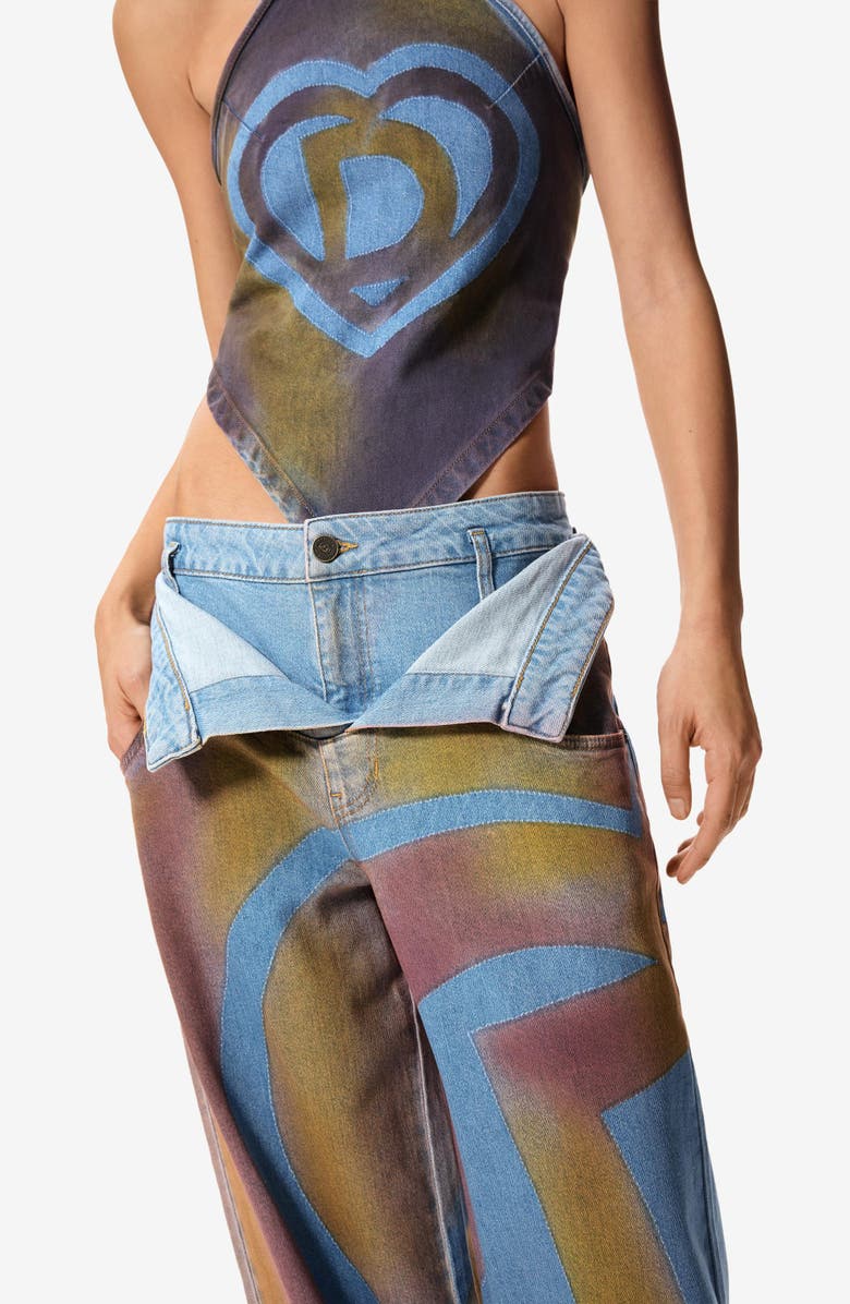 Desigual Fold Over Wide Leg Jeans, Alternate, color, Medium Beige