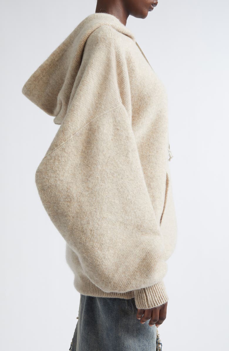 Rick Owens Hun Alpaca & Wool Blend Sweater Hoodie, Alternate, color, Dust