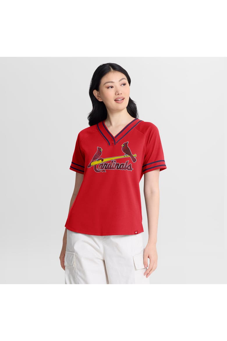 Women's Fanatics Red St. Louis Cardinals Diva Race Ahead Raglan V-Neck T-Shirt, Main, color, Red
