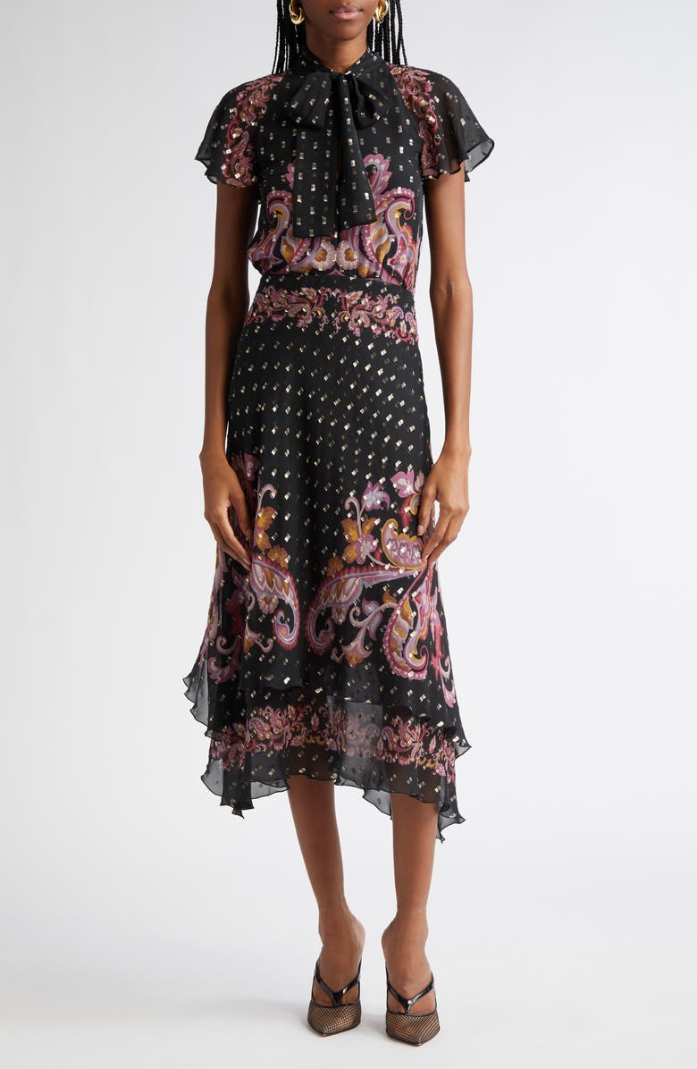 Etro Paisley Metallic Fil Coupé Dress, Main, color,