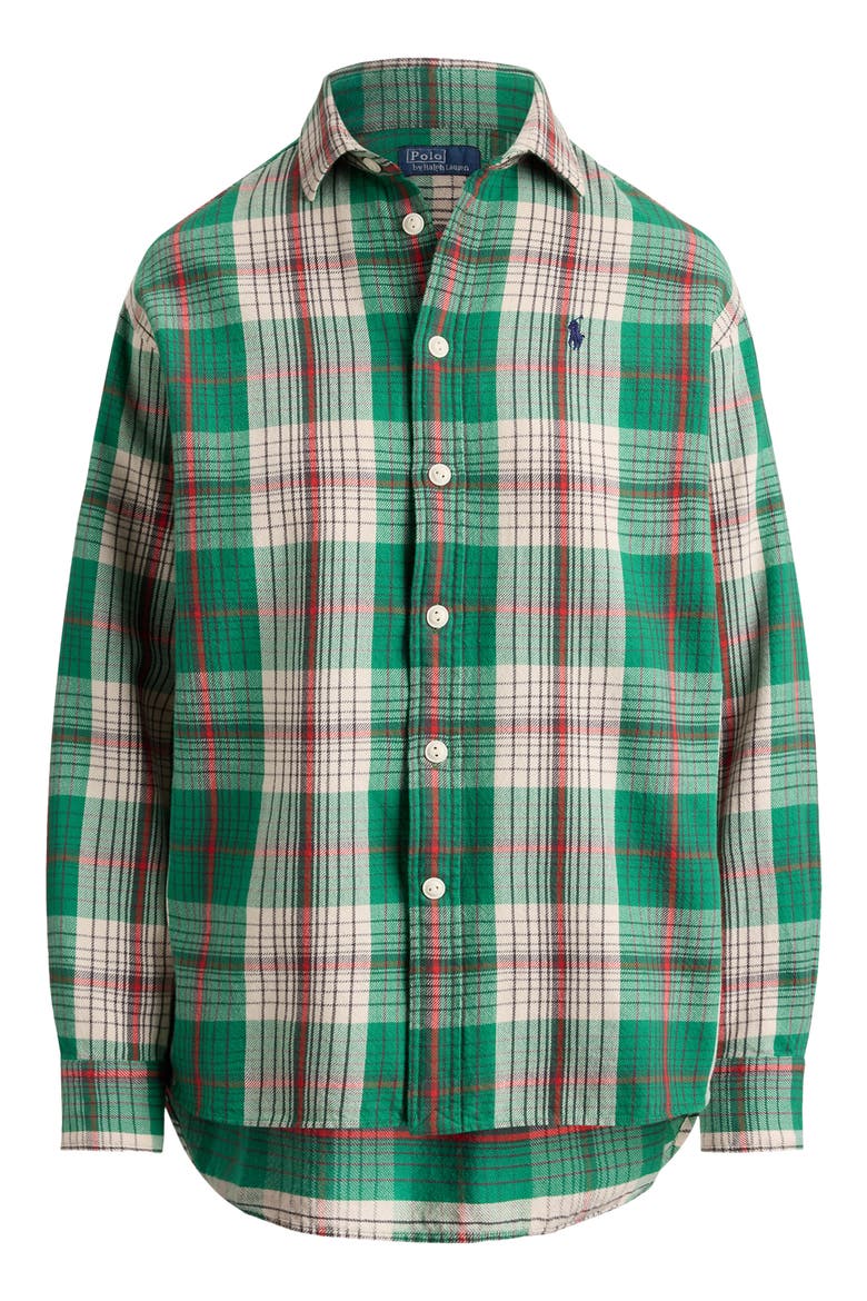 Relaxed Fit Plaid Shirt, Alternate, color, GREEN-CREAM MULTI