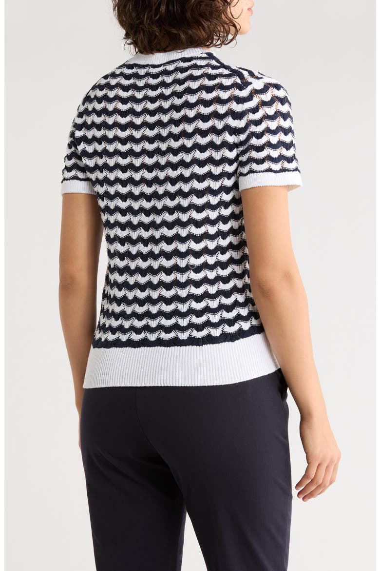 Stripe Pointelle Stitch Short Sleeve Cotton Sweater, Alternate, color, NAVY WHITE STRIPE