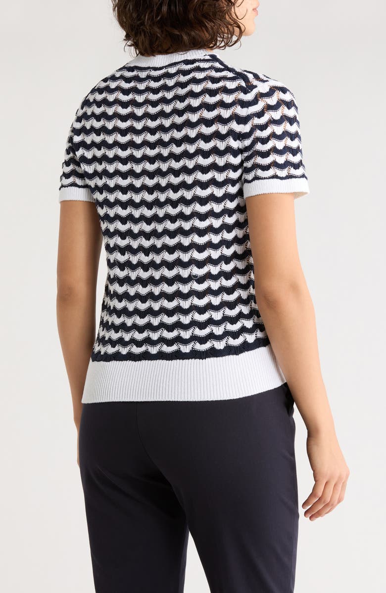 Brooks Brothers Stripe Pointelle Stitch Short Sleeve Cotton Sweater, Alternate, color, Navy White Stripe