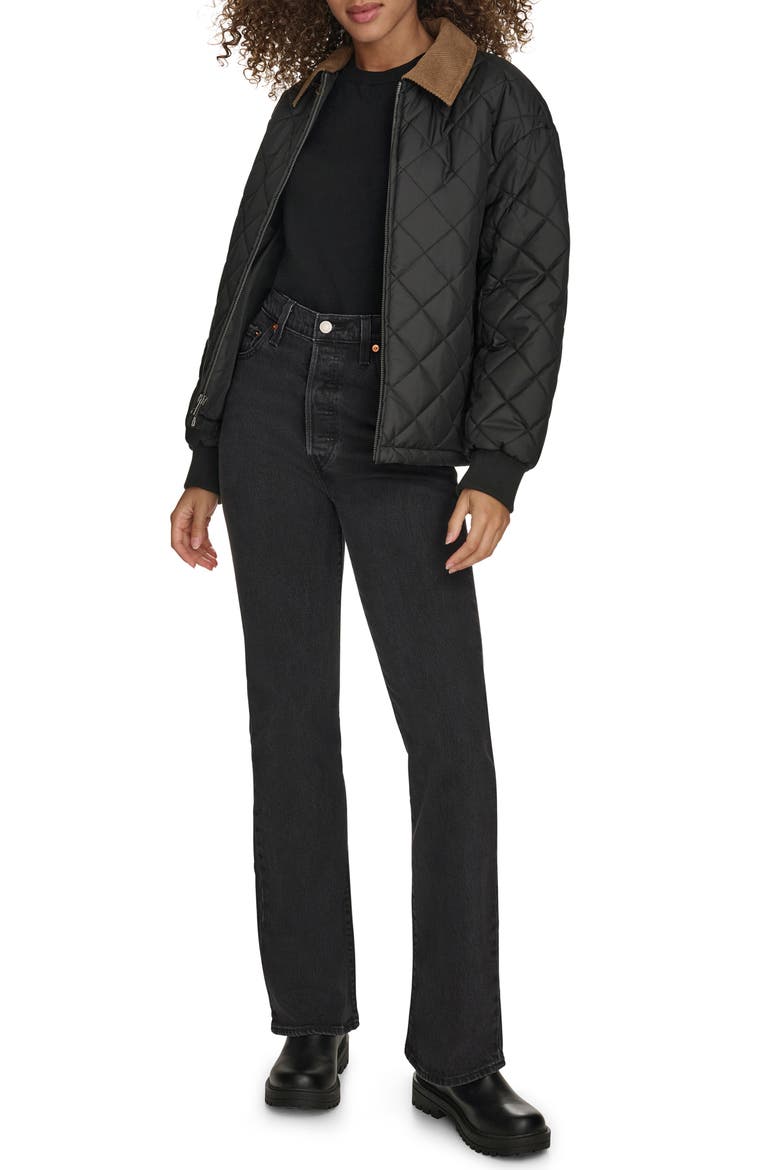 Diamond Quilted Water Resistant Corduroy Collar Jacket, Alternate, color, BLACK