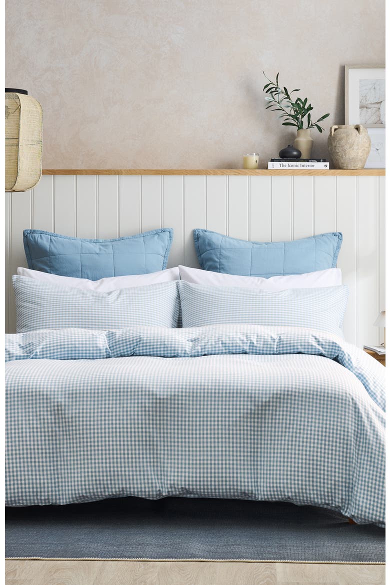 Gingham Yarn Dye Airy Cotton Duvet Cover Sets, Alternate, color, Blue