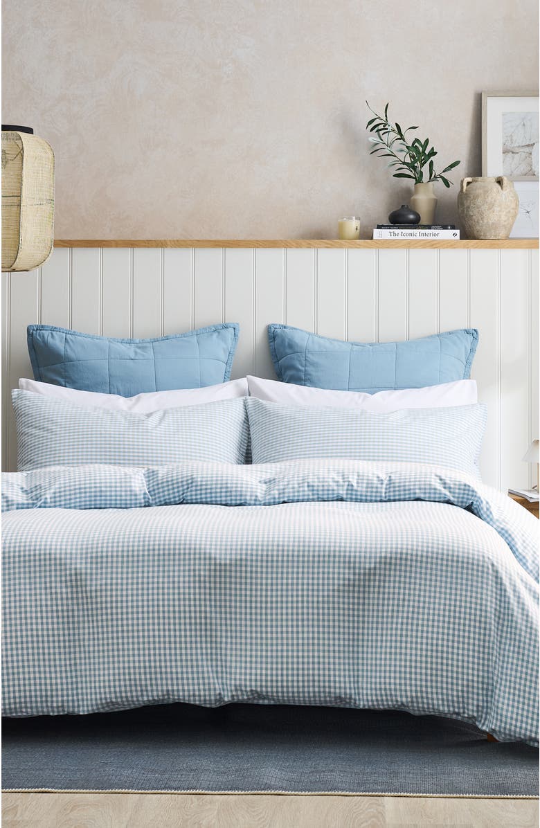 CHRISTY Gingham Yarn Dye Airy Cotton Duvet Cover Sets, Alternate, color, Blue