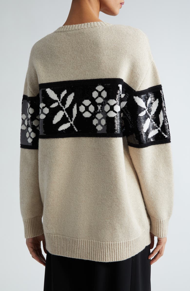 Max Mara Floral Jacquard Oversize Wool & Cashmere Crewneck Sweater, Alternate, color, 
