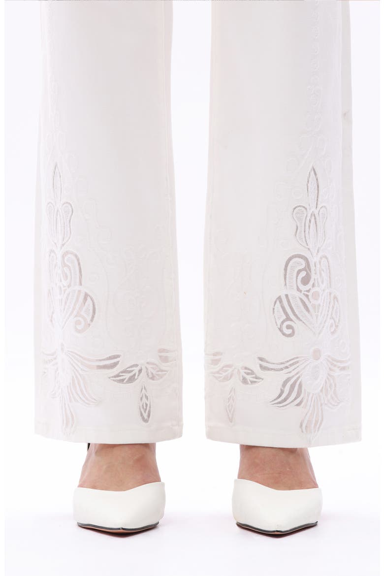 Embroidered Mid Rise Straight Leg Jeans, Alternate, color, WHITE