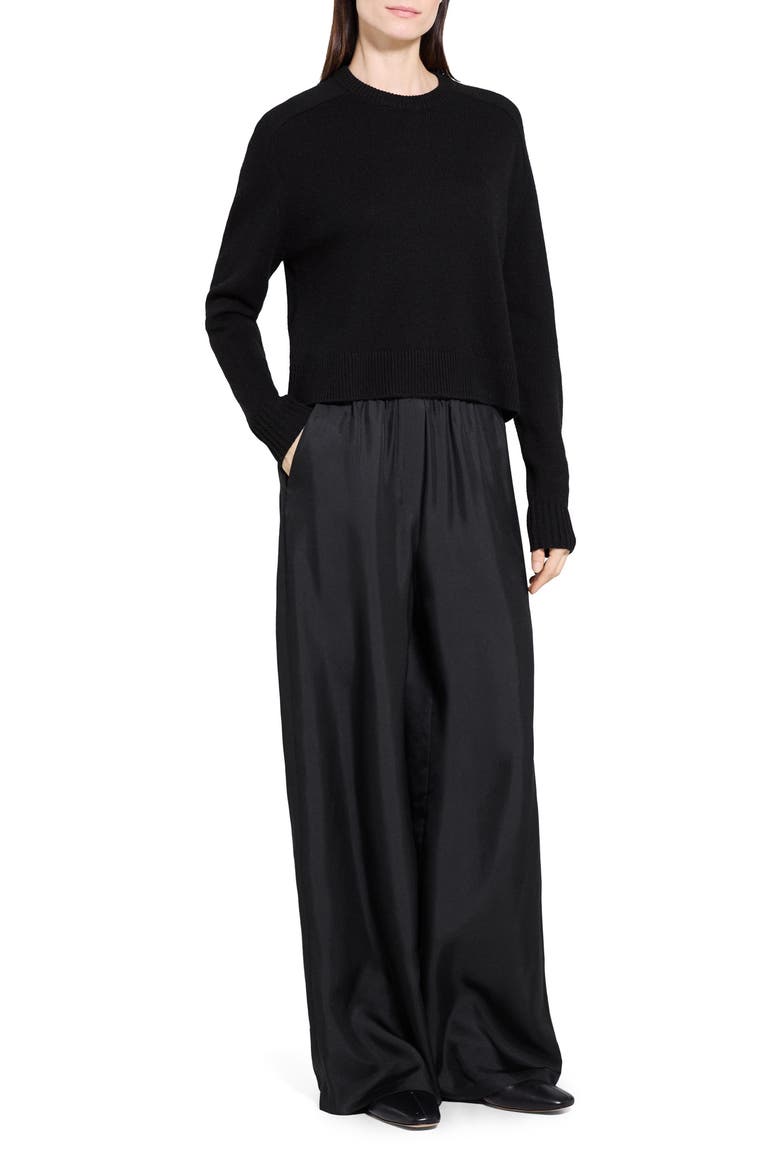Cashmere Crewneck Crop Sweater, Alternate, color, BLACK
