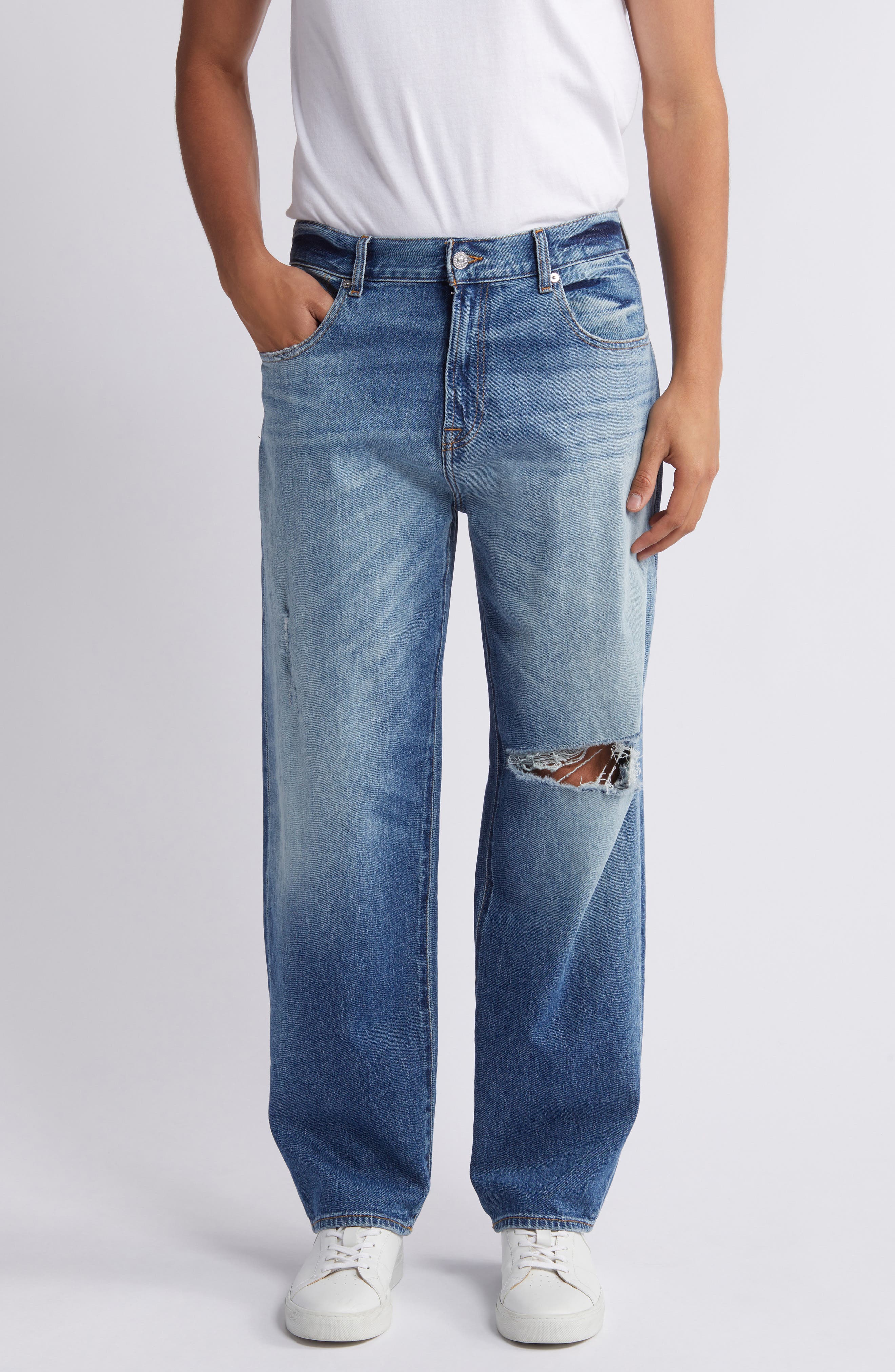7 For All Mankind Ryan Ripped Straight Leg Jeans (Men) | Nordstromrack