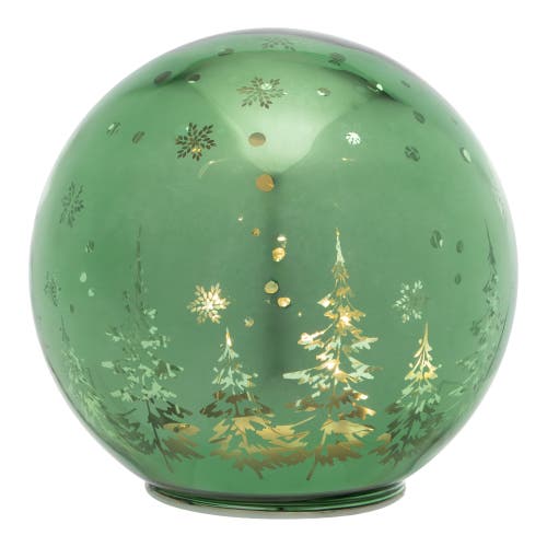 Northlight Led Lighted Pine Trees And Snowflakes Glass Globe Christmas Decoration In Green
