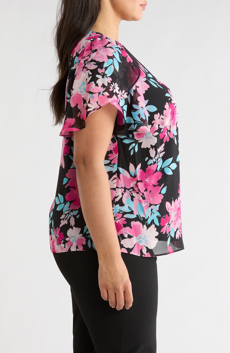 KASPER Floral Print Tulip Sleeve Top, Alternate, color,