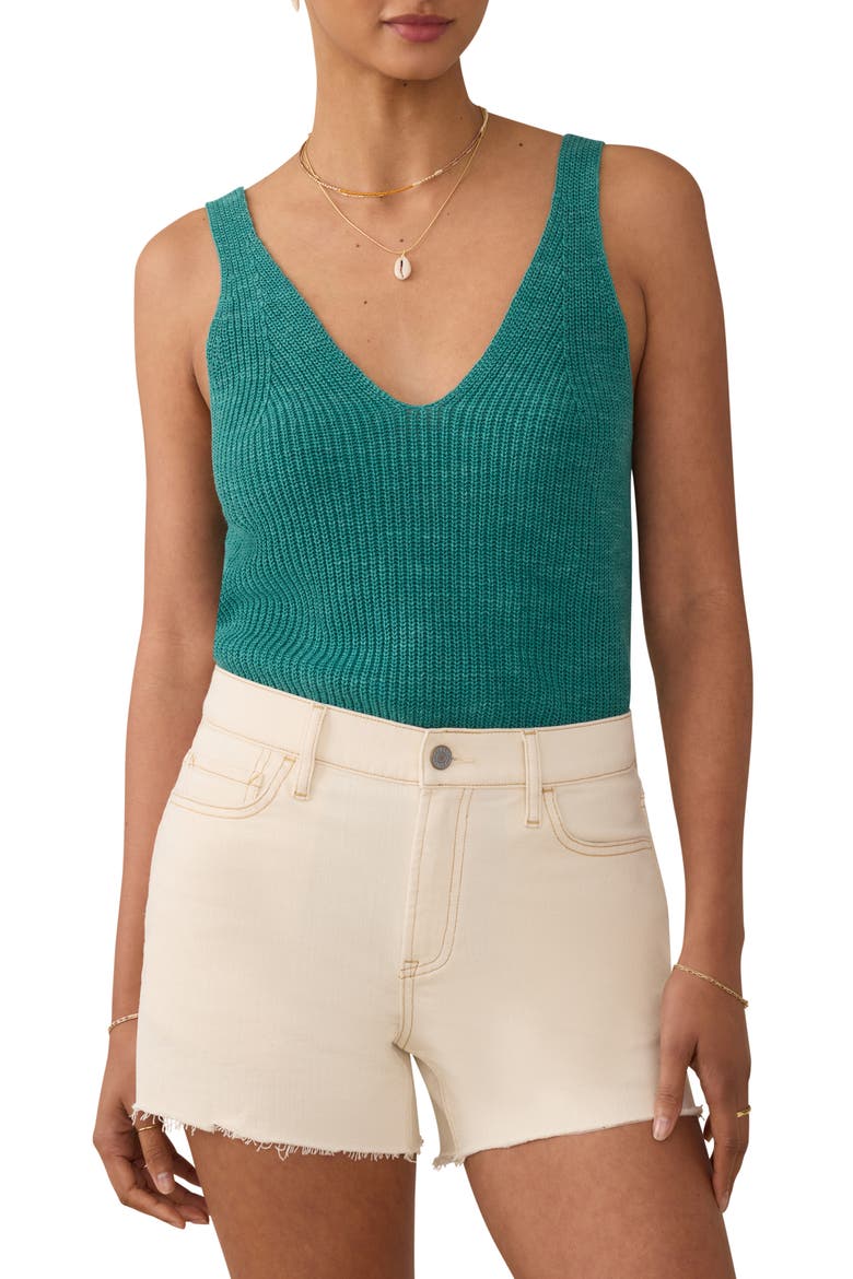 Miramar Linen & Organic Cotton V-Neck Sweater Tank, Main, color, DEEP JUNGLE