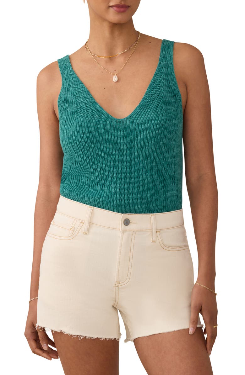 Faherty Miramar Linen & Organic Cotton V-Neck Sweater Tank, Main, color, Deep Jungle